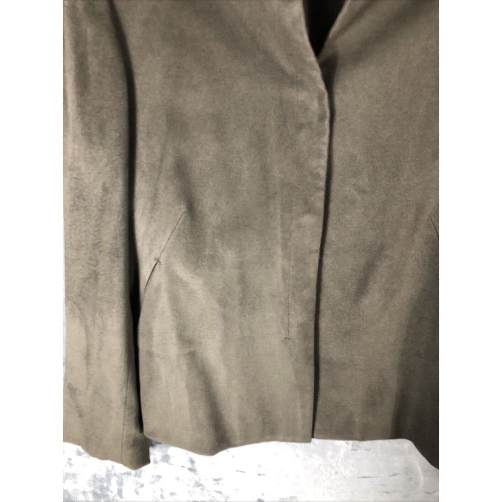 Anne Klein Neiman Marcus Suede Olive Green Women’s Moto Jacket Large Snap Front - Picture 12 of 15